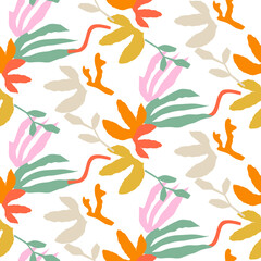 Fototapeta na wymiar Seamless Pattern Abstract Organic Pattern Plants Fruit Branches Paper Cut Matisse Style