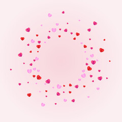 Fototapeta na wymiar Red Heart Background Pink Vector. Decor Illustration Confetti. Violet Mother Frame. Tender Heart Falling Pattern. Fond Card Texture.
