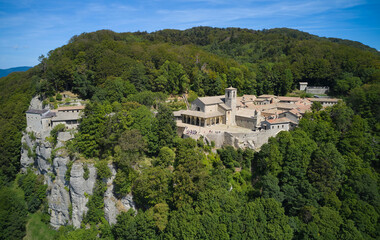 close-up aerial view of the sanctuary of la verna in tuscany
