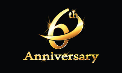 6 year anniversary celebration logo. 6th Anniversary celebration. Gold Luxury Banner of 6th Anniversary celebration. sixth celebration card. Vector anniversary