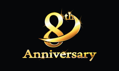 Fototapeta premium 8 year anniversary celebration logo. 8th Anniversary celebration. Gold Luxury Banner of 8th Anniversary celebration. eighth celebration. Vector anniversary