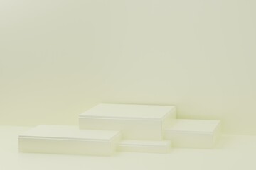 3d rendered studio with geometric shapes white Podium on the floor.Abstract Platforms for product presentation, mock up pink pastel background color.