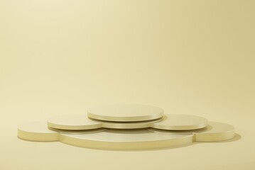 3d rendered studio with geometric shapes white Podium on the floor.Abstract Platforms for product presentation, mock up pink pastel background color.