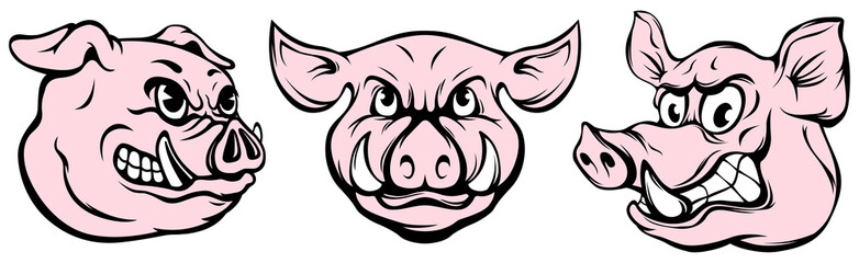 Pig head mascot. Angry swine logo. Hog png illustration