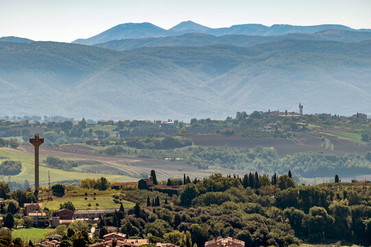 Panoramic view of the countryside of Todi, Perugia, Italy, including Collevalenza or Colvalenza