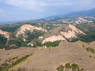 Fototapeta na wymiar Aerial view of Melnik sand pyramids, Bulgaria