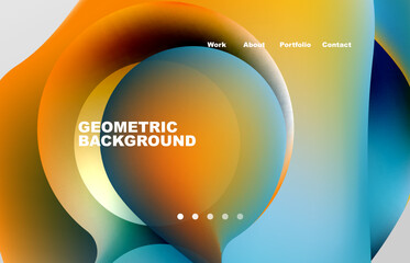 Landing page abstract liquid background. Flowing shapes, round design and circle. Web page for website or mobile app wallpaper
