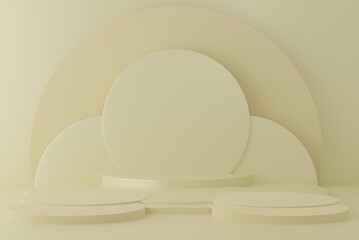 3d rendered studio with geometric shapes white Podium on the floor.Abstract Platforms for product presentation, mock up pink pastel background color.