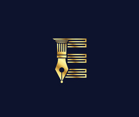 E letter Lawyer logo with creative Design Gold Color