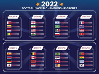 Set of flat style football world championship groups table template. © Rahima