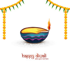Illustration of watercolor burning diya on happy diwali celebration background