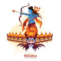 Illustration of lord rama killing ravana in happy dussehra festival card background - obrazy, fototapety, plakaty
