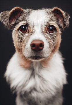Photo of a dog in portrait, looking at the camera, monochrome background. Soft coat, glamour photo style, pet for advertising. Female and male dog photography.