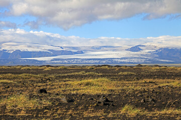 View on Myrdalsjokull glacier from Skafta lava fields
