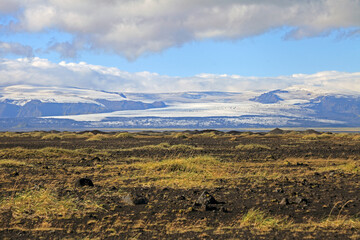 View on Myrdalsjokull glacier from Skafta lava fields
