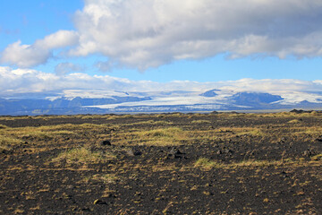 View on Myrdalsjokull glacier from Skafta lava fields