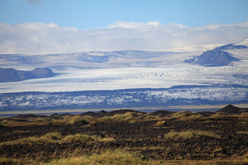View on Myrdalsjokull glacier from Skafta lava fields