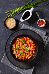slow-cooked shredded chicken breast stew, top view