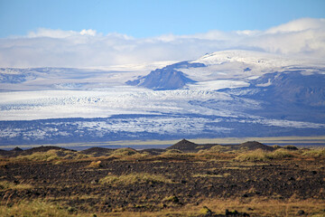 View on Myrdalsjokull glacier from Skafta lava fields
