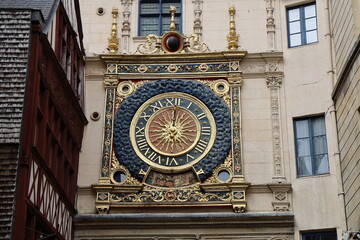Le gros horloge, datant du 14eme siècle, ville de Rouen, département de la Seine Maritime, France