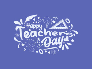 Naklejka na ściany i meble Happy teachers day hand lettering vector illustration design with decorative doodle celebration