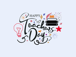 Color Calligraphy letter design concept of Happy teachers day with decorative doodle. celebration design for congratulation cards, banners and flyers.