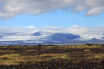 View on Myrdalsjokull glacier from Skafta lava fields