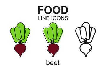 Beetroot in color and black line on white background 