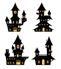Halloween haunted castle house silhouette on white background. Vector illustration flat design for decoration.