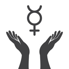 Obraz premium Vector Illustration of an isolated hands offering sign with the mercury planet symbol