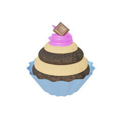 muffin cake with chocolate and cream in 3d render