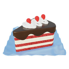 chocolate cake with cream and strawberry in 3d render