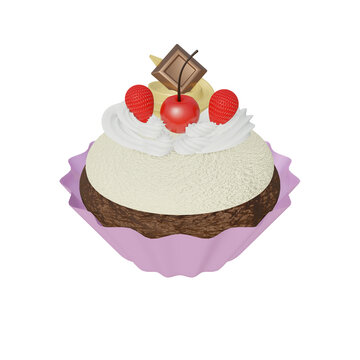 muffin cake with cherry fruit and cream in 3d render