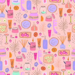  Vintage line art collection with doodle pattern cosmetics for wallpaper design.