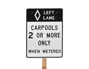 Freeway entrance carpool lane only sign isolated.