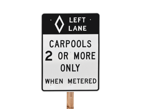 Freeway entrance carpool lane only sign isolated.