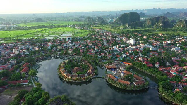 Drone view,Aerial view of Tam Coc, Ninh Binh in Vietnam