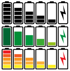 Battery charge indicators icons, vector graphics.