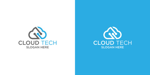 Fototapeta premium Cloud technology logo icon template.Cloud symbol with data. IT and computers, internet and connectivity vector illustration.