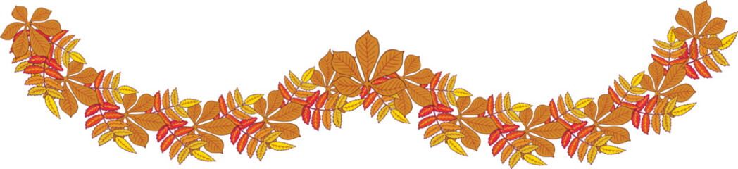 Garland with colored autumn leaves isolated on white.