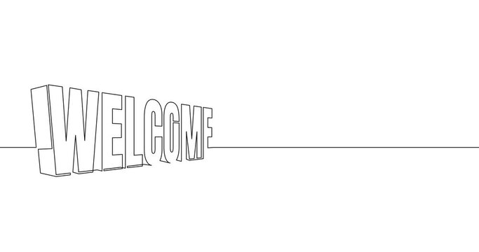 Animation of an image drawn with a continuous line. 3d Welcome word typography.