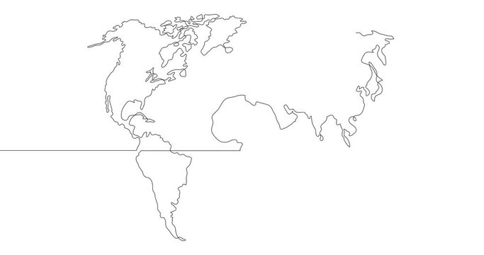 Animation of an image drawn with a continuous line. Schematic map of the world with the equator line.