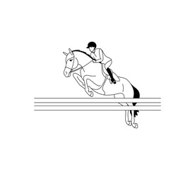 Jumping rider and horse. The isolated vector graphic.
