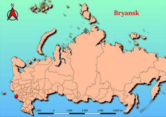 Vector Map of Russia with map of Bryansk county highlighted in red
