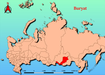 Vector Map of Russia with map of Buryat county highlighted in red