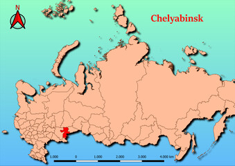 Vector Map of Russia with map of Chelyabinsk county highlighted in red