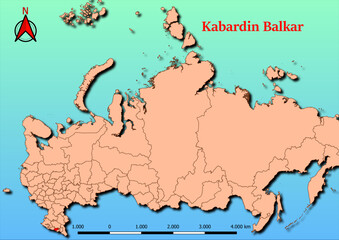 Vector Map of Russia with map of abardin Balkar county highlighted in red