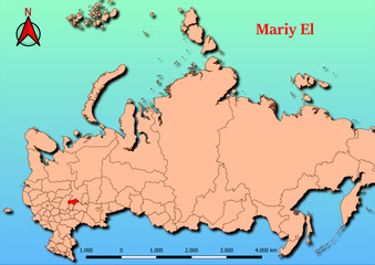 Vector Map of Russia with map of Mariy El.  county highlighted in red