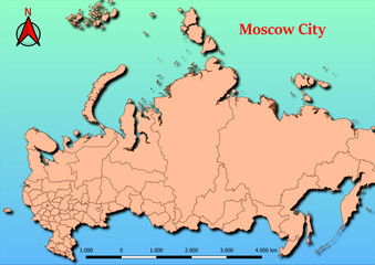 Vector Map of Russia with map of Moscow City county highlighted in red