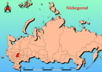 Vector Map of Russia with map of Nizhegorod county highlighted in red